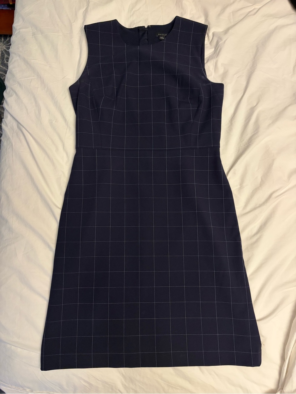 Ann Taylor Navy Windowpane Sheath Dress Size 6 Career Work Dress